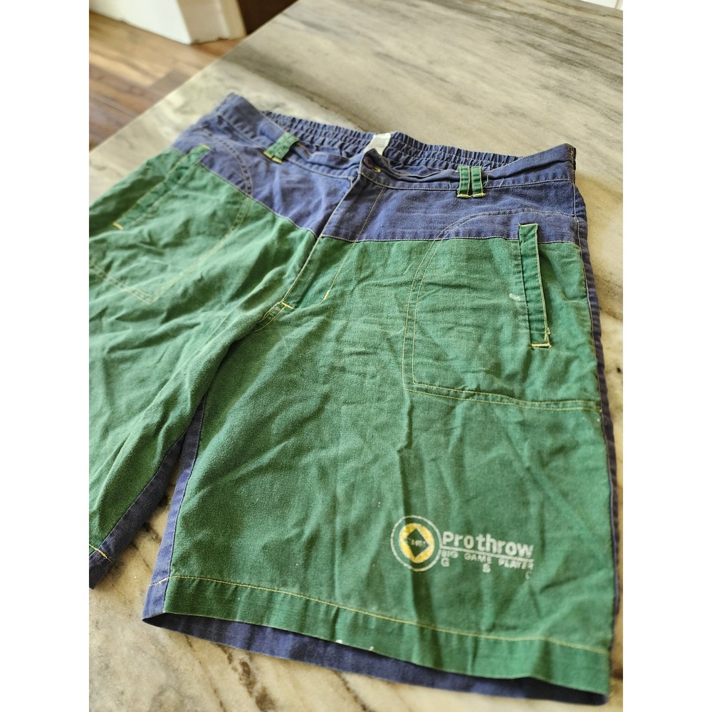 Vintage 90s Gitano Mens Colorblock Cargo Shorts Green Navy Blue Ramie Cotton